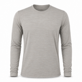 Light gray long sleeve shirt with crew neckline, front view.