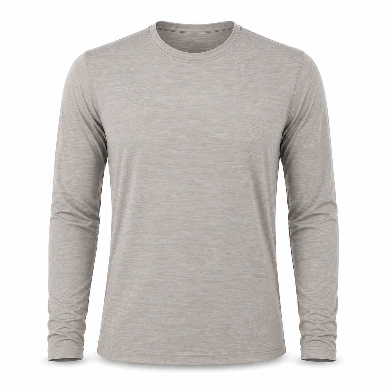 Men's long sleeve performance shirt, heather gray crew neck with long sleeves