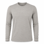 Light gray heather long sleeve crew-neck performance shirt, front view.