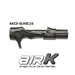 Carbon fiber casting reel seat with woven pattern and ridged metal nut