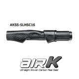 Seaguide air-K woven carbon spinning reel seat, dark checkered weave with ribbed front hood.