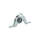 Silver boat rod roller guide with gray bearings and mounting feet
