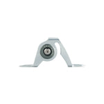 Silver boat rod roller guide with single gray roller and side supports