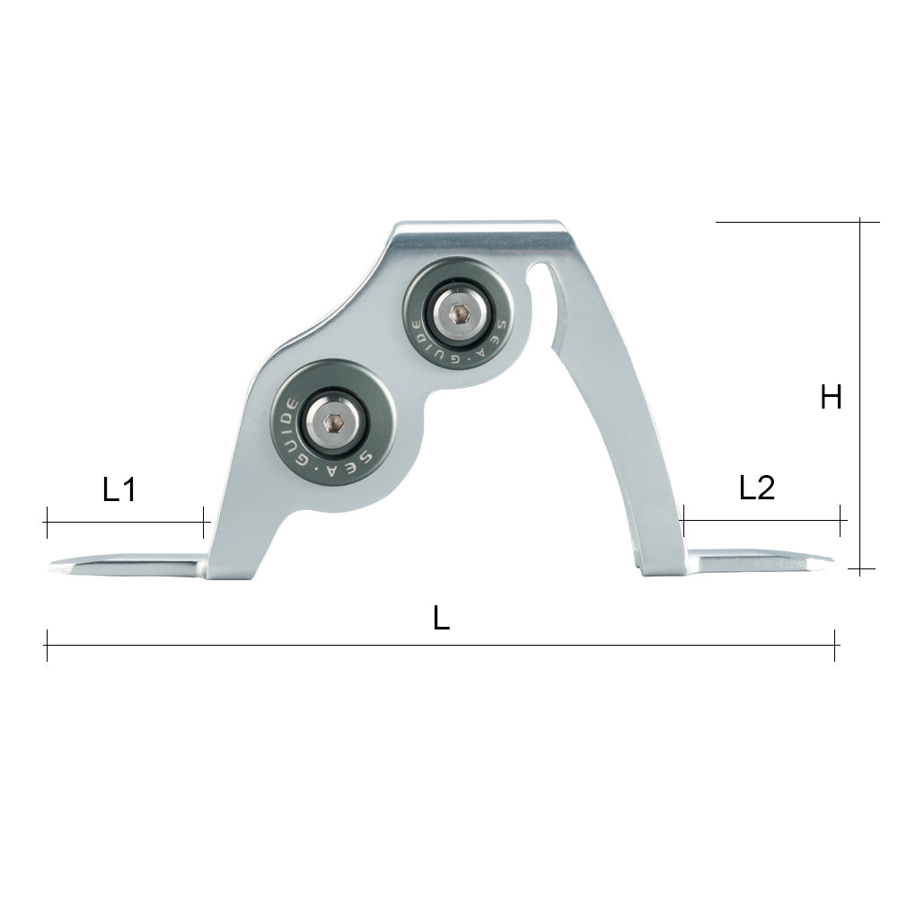 Silver boat rod roller guide with labeled dimensions L, L1, L2 and H