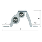 Silver boat rod roller guide with labeled dimensions L, L1, L2 and H