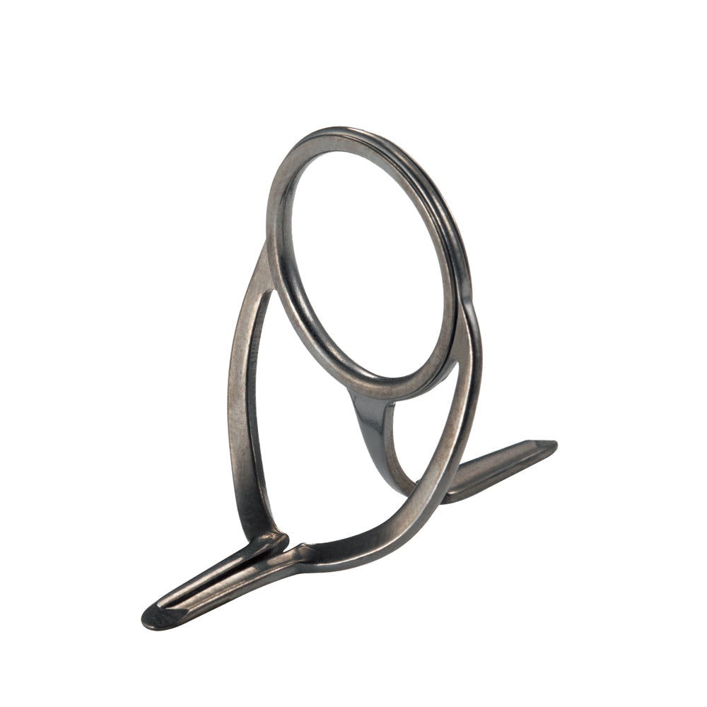Double-foot rod guide with oval ring, metallic frame and two base feet