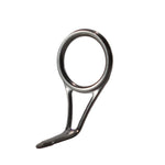 Single-foot fishing rod guide with silver frame and stainless steel ring