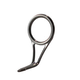 Single-foot fishing rod guide with silver frame and stainless steel ring