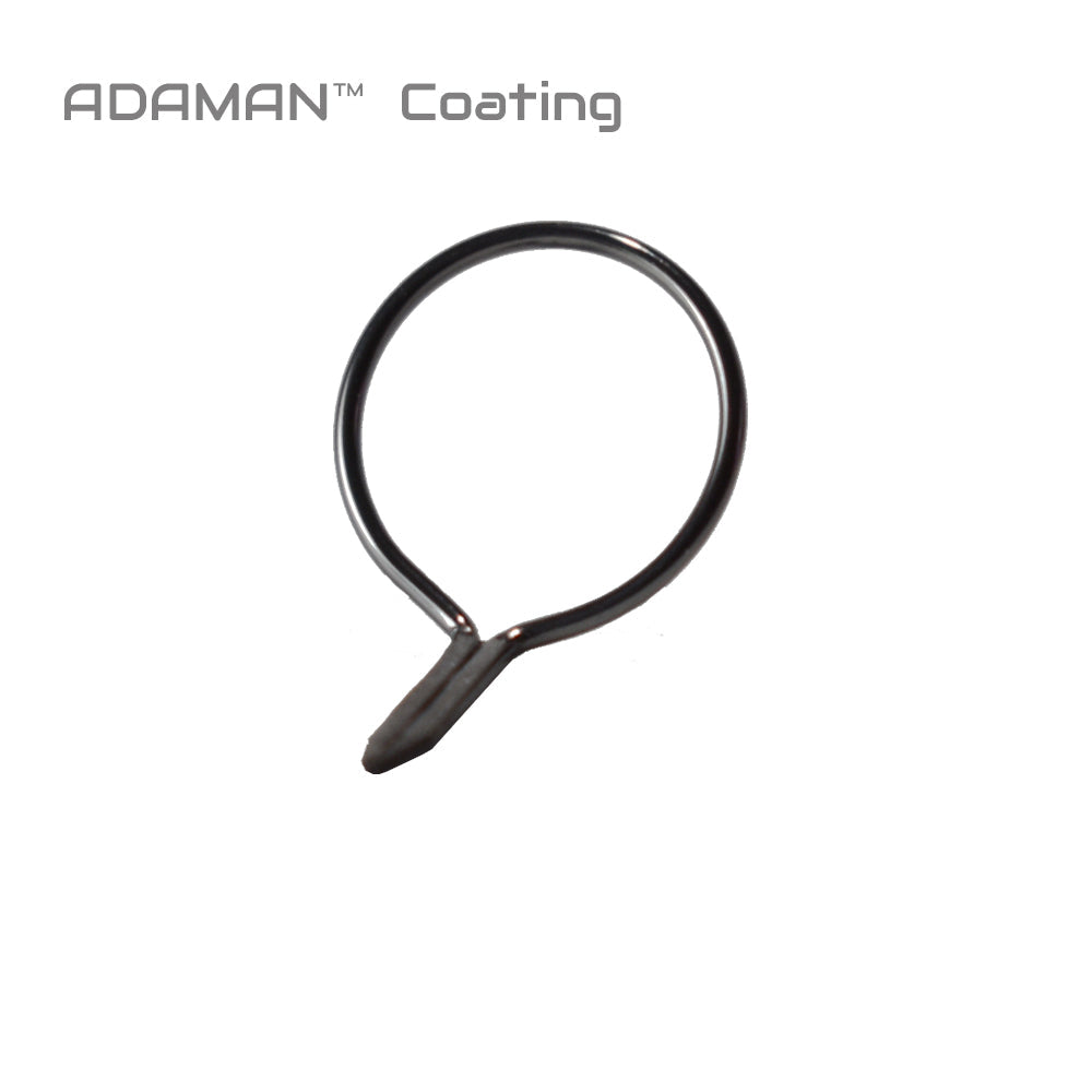 Silver ADAMAN-coated fly fishing guide ring with tapered frame
