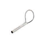 Silver metal fly rod tip top guide with looped frame and hollow tube