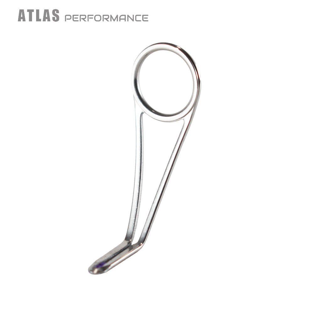 Single-foot fishing line guide with stainless ring and metal forked foot