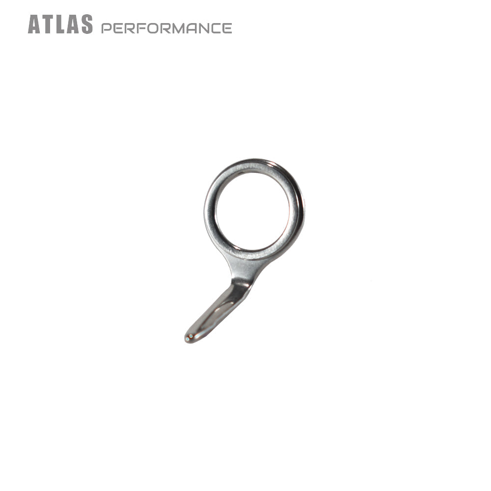 Single-foot fishing rod guide with polished silver frame and ring