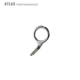 Single-foot fishing rod guide with polished silver frame and ring