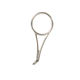 Single-foot fishing rod guide with silver frame and polished stainless steel ring