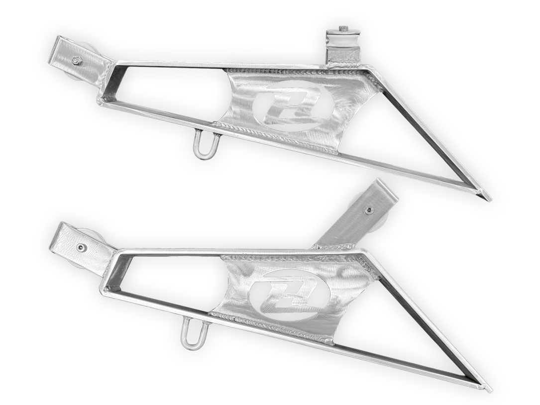 Stern anchor arm, silver metal with black insets and raised U-bolts