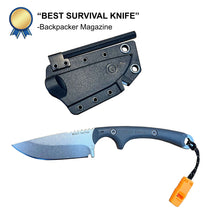 Survival knife set with blue sheath and matching gray blade, plus lanyard attachment