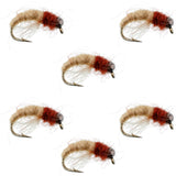 Bead Head Tan Brown Caddis Larva Nymph 6 Flies Hook Size 14