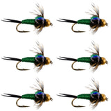 Bead Head Green Copper John Nymph Fly Fishing Flies - Set of 6 Flies Hook Size 18