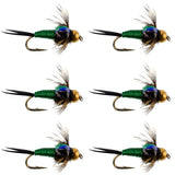 Bead Head Green Copper John Nymph Fly Fishing Flies - Set of 6 Flies Hook Size 16