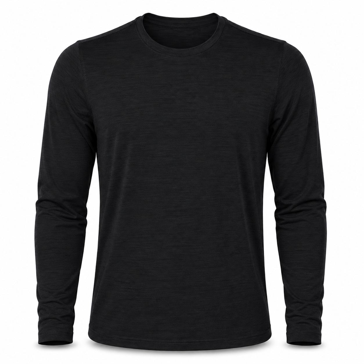 Men's long sleeve performance shirt, black crew neck with extended long sleeves