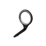 Single-foot fishing rod guide with silver ring and black frame