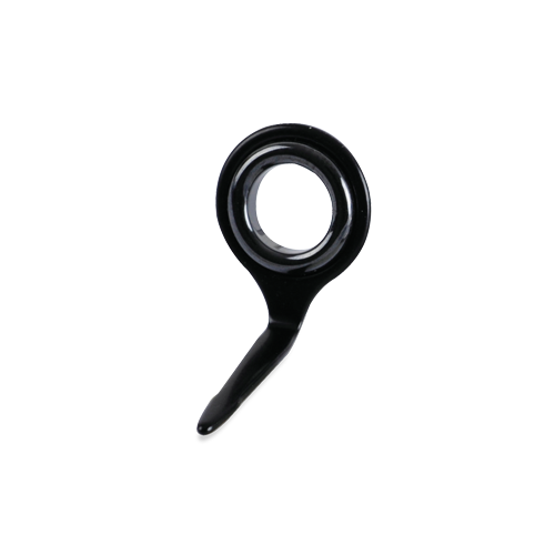 Black single-foot fishing line guide with ceramic ring, round eye