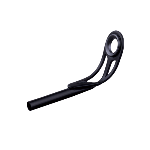 Black fishing rod tip top with ceramic ring and angled frame