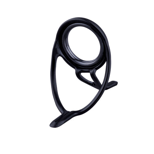 Black double-foot fishing rod guide with rounded loop frame and two legs