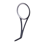 Single-foot fishing rod guide with black frame and polished stainless steel ring