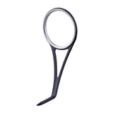 Single-foot fishing rod guide with black frame and polished stainless steel ring
