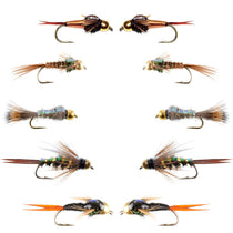 Assorted bead-head nymph wet flies set with multiple hook styles arranged