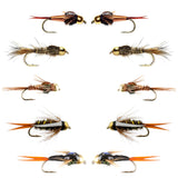 Basics Collection - Copper John and Bead Head Nymph Assortment - 10 Wet Flies - 5 Patterns - Hook Sizes 10, 12, 14, 16
