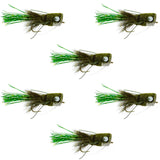 Flashtail Bass Popper 6 Flies Size 8 - Olive Bass Fly Fishing Bug Wide Gape Bass Hooks With Weed Guard