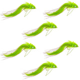 Chartreuse Rabbit Strip Deer Hair Diver 6 Flies Size 4 -  Bass Fly Fishing Bug Wide Gape Bass Hooks With Weed Guard