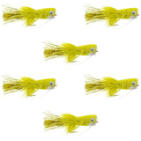 Flashtail Bass Popper  6 Flies Size 8 - Yellow Bass Fly Fishing Bug Wide Gape Bass Hooks With Weed Guard
