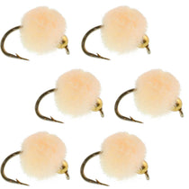 Beige fuzzy egg fly fishing flies on hooks, set of six