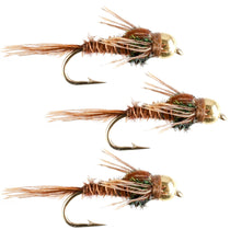 Three bead-head pheasant tail nymph fly lures, size 12, barbed hook, winged tail