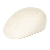 White straw Panama-style ascot hat with textured mesh weave.