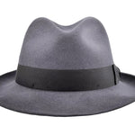 Dark gray wool felt fedora hat with dark band and small bow detail