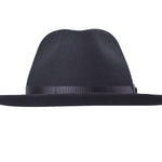 Dark grey wool felt fedora hat with narrow ribbon band detail