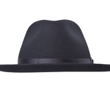 Dark grey wool felt fedora hat with narrow ribbon band detail