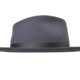 Dark grey wool felt fedora hat with narrow ribbon band