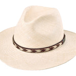 Natural Panama hat with patterned band and wide brim