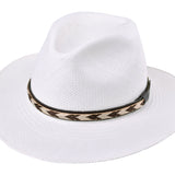White Panama hat with patterned band and wide brim