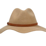Camel tan wool felt rancher hat with brown band and curved side brim