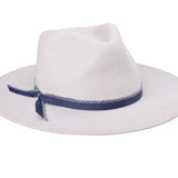 Merino wool felt hat in cream with blue band and bow detail