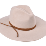 Light cream wool felt fedora with brown band and tie detail