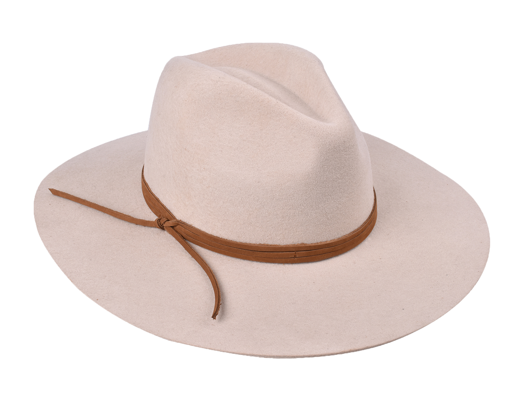 Light cream wool felt fedora with brown band and tie detail