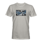 Men's gray T-shirt with rectangular STLHD graphic print on the front