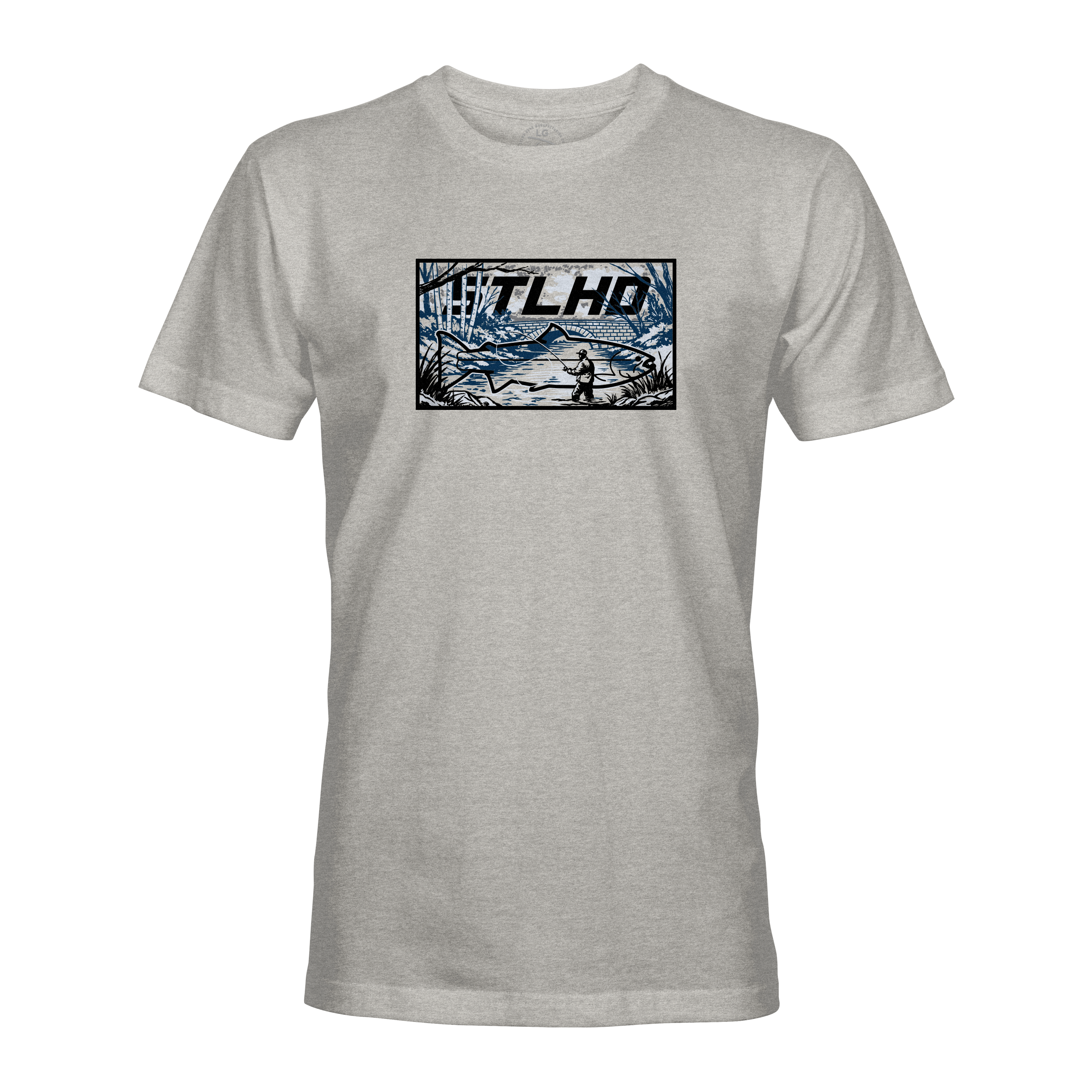 Men's gray T-shirt with rectangular STLHD graphic print on the front